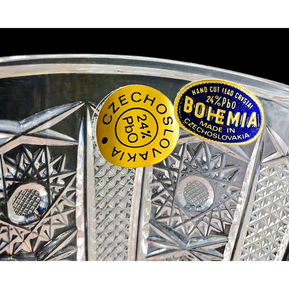 Bohemia Vintage Czechoslovakia Hand Cut Lead Crystal Jar with Lid Original Label - Picture 6 of 6